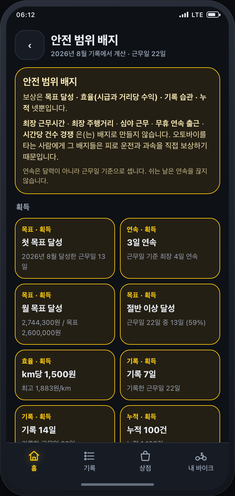 A 안전 범위 배지