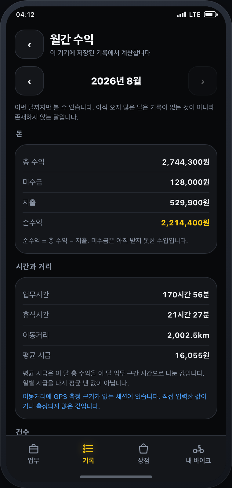 B 월간 수익